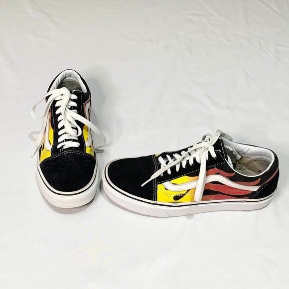 Vans Off The Wall Old School Flame Black Yellow Red US 8 Skateboard Shoes - Picture 2 of 11